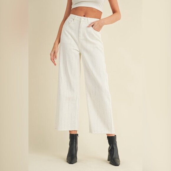 STILL BEJEWELED WHITE RHINESTONE JEANS - Picture 1 of 3